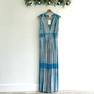 Sundance Blue Tie Dye Maxi Sleeveless Jersey Stretch V Neck Dress Size L ee-300